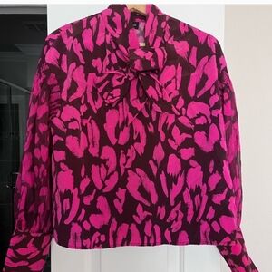 Who What Wear Pink and Purple Patterned Blouse